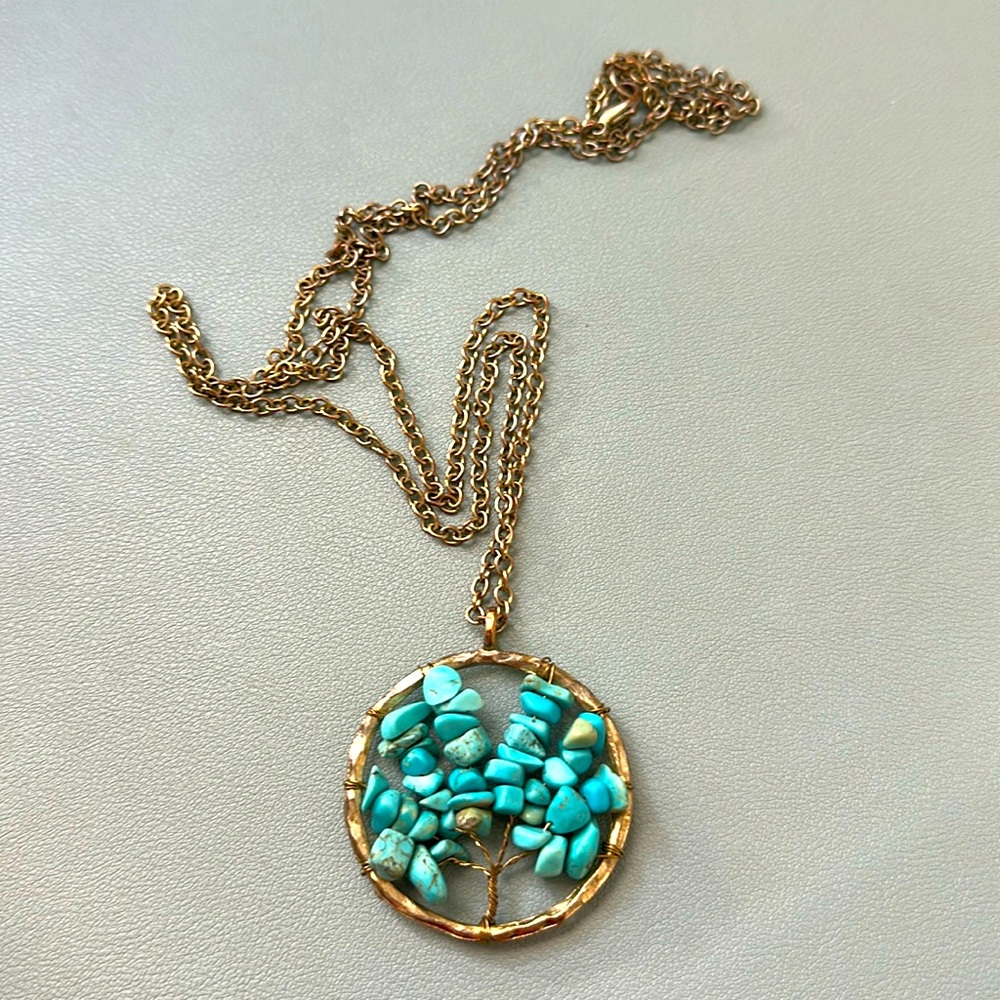 Beautiful Turquoise Stone Tree of Life Necklace.